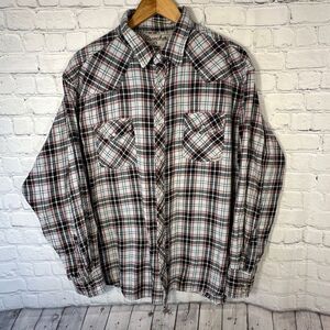 Wrangler Wrancher Mens Shirt 2X Black Plaid Pearl Snap Pockets Western Long Slee